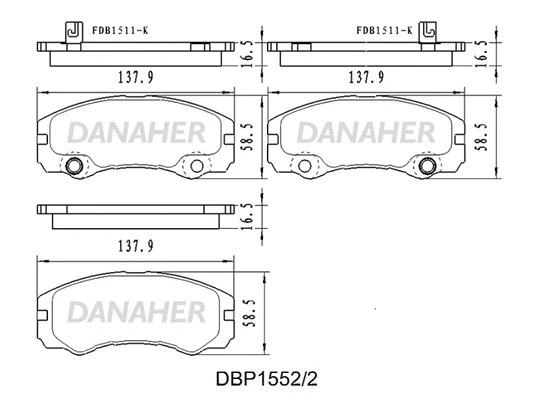 DBP1552/2 DANAHER Комплект тормозных колодок, дисковый тормоз (фото 1)