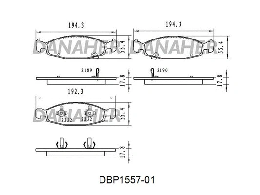 DBP1557-01 DANAHER Комплект тормозных колодок, дисковый тормоз (фото 1)