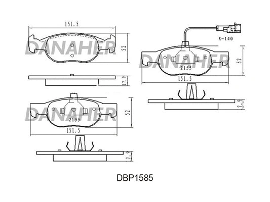 DBP1585 DANAHER Комплект тормозных колодок, дисковый тормоз (фото 1)