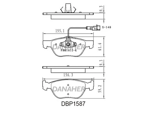 DBP1587 DANAHER Комплект тормозных колодок, дисковый тормоз (фото 1)