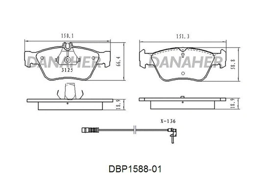 DBP1588-01 DANAHER Комплект тормозных колодок, дисковый тормоз (фото 1)