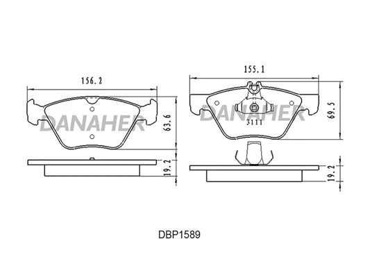 DBP1589 DANAHER Комплект тормозных колодок, дисковый тормоз (фото 1)