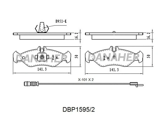 DBP1595/2 DANAHER Комплект тормозных колодок, дисковый тормоз (фото 1)