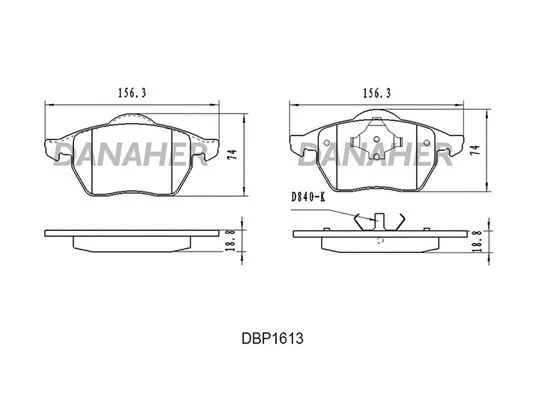 DBP1613 DANAHER Комплект тормозных колодок, дисковый тормоз (фото 1)