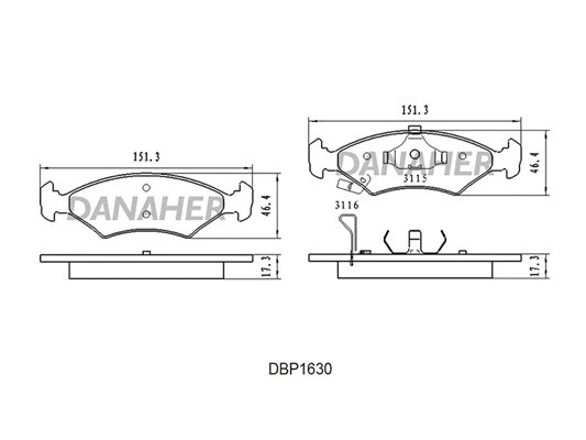 DBP1630 DANAHER Комплект тормозных колодок, дисковый тормоз (фото 1)