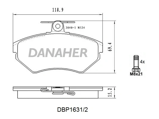 DBP1631/2 DANAHER Комплект тормозных колодок, дисковый тормоз (фото 1)