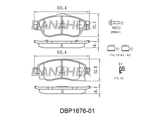 DBP1676-01 DANAHER Комплект тормозных колодок, дисковый тормоз (фото 1)