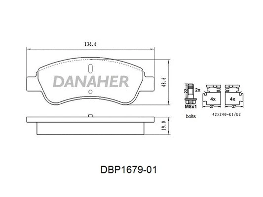 DBP1679-01 DANAHER Комплект тормозных колодок, дисковый тормоз (фото 1)