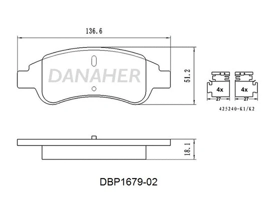 DBP1679-02 DANAHER Комплект тормозных колодок, дисковый тормоз (фото 1)