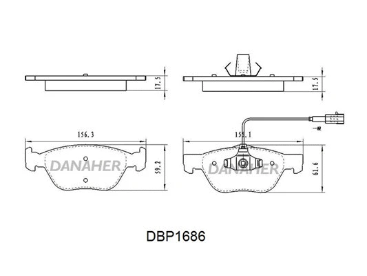 DBP1686 DANAHER Комплект тормозных колодок, дисковый тормоз (фото 1)