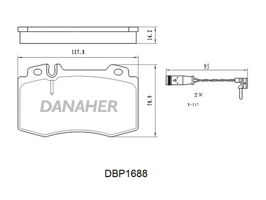 DBP1688 DANAHER Комплект тормозных колодок, дисковый тормоз (фото 1)