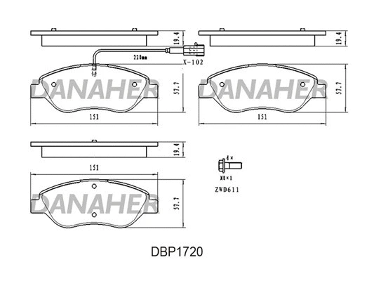 DBP1720 DANAHER Комплект тормозных колодок, дисковый тормоз (фото 1)