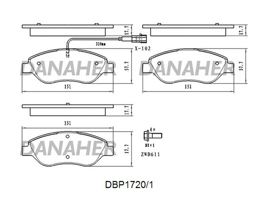 DBP1720/1 DANAHER Комплект тормозных колодок, дисковый тормоз (фото 1)