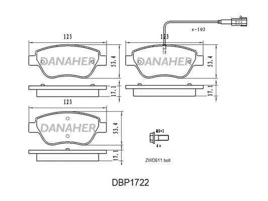 DBP1722 DANAHER Комплект тормозных колодок, дисковый тормоз (фото 1)