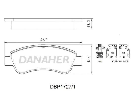 DBP1727/1 DANAHER Комплект тормозных колодок, дисковый тормоз (фото 1)