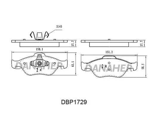 DBP1729 DANAHER Комплект тормозных колодок, дисковый тормоз (фото 1)