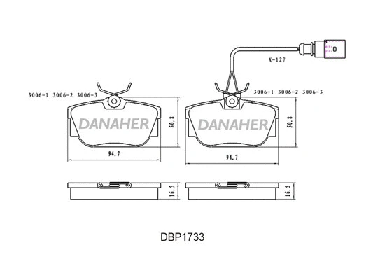 DBP1733 DANAHER Комплект тормозных колодок, дисковый тормоз (фото 1)