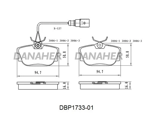DBP1733-01 DANAHER Комплект тормозных колодок, дисковый тормоз (фото 1)