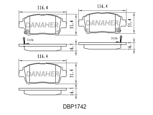 DBP1742 DANAHER Комплект тормозных колодок, дисковый тормоз (фото 1)