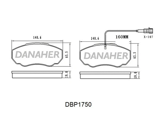 DBP1750 DANAHER Комплект тормозных колодок, дисковый тормоз (фото 1)