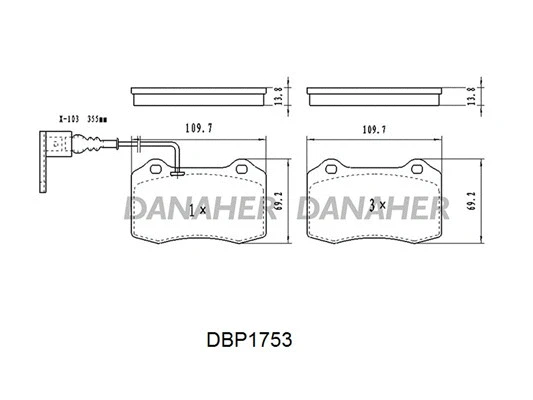 DBP1753 DANAHER Комплект тормозных колодок, дисковый тормоз (фото 1)