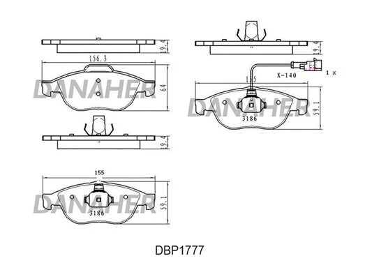 DBP1777 DANAHER Комплект тормозных колодок, дисковый тормоз (фото 1)