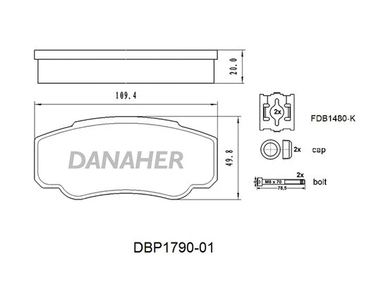 DBP1790-01 DANAHER Комплект тормозных колодок, дисковый тормоз (фото 1)