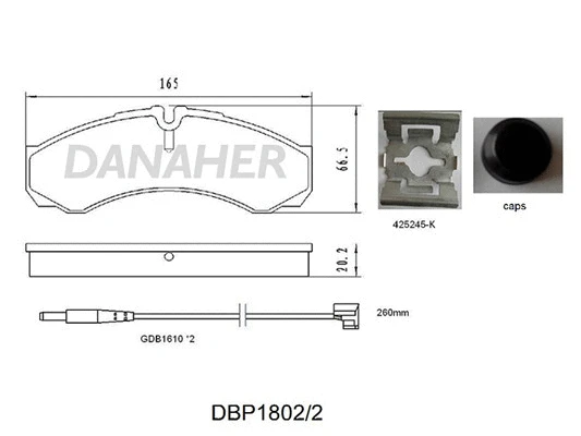 DBP1802/2 DANAHER Комплект тормозных колодок, дисковый тормоз (фото 1)