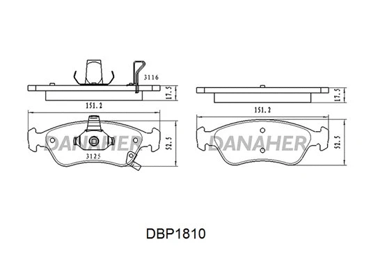 DBP1810 DANAHER Комплект тормозных колодок, дисковый тормоз (фото 1)