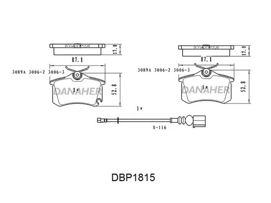 DBP1815 DANAHER Комплект тормозных колодок, дисковый тормоз (фото 1)