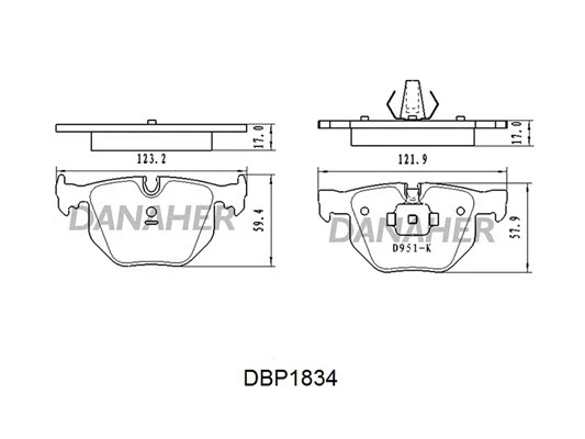 DBP1834 DANAHER Комплект тормозных колодок, дисковый тормоз (фото 1)