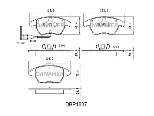 DBP1837 DANAHER Комплект тормозных колодок, дисковый тормоз (фото 1)