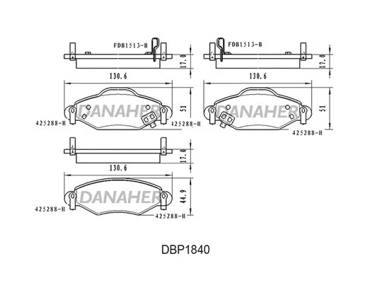 DBP1840 DANAHER Комплект тормозных колодок, дисковый тормоз (фото 1)