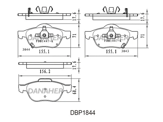 DBP1844 DANAHER Комплект тормозных колодок, дисковый тормоз (фото 1)