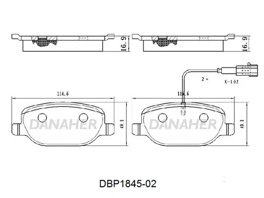 DBP1845-02 DANAHER Комплект тормозных колодок, дисковый тормоз (фото 1)