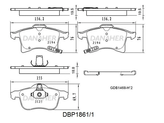 DBP1861/1 DANAHER Комплект тормозных колодок, дисковый тормоз (фото 1)