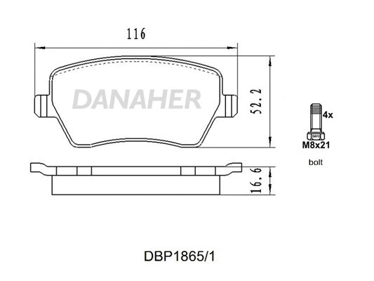 DBP1865/1 DANAHER Комплект тормозных колодок, дисковый тормоз (фото 1)