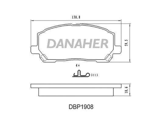 DBP1908 DANAHER Комплект тормозных колодок, дисковый тормоз (фото 1)