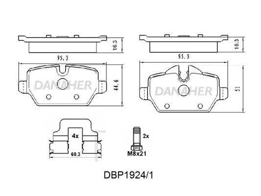 DBP1924/1 DANAHER Комплект тормозных колодок, дисковый тормоз (фото 1)