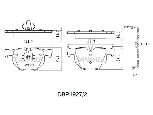 DBP1927/2 DANAHER Комплект тормозных колодок, дисковый тормоз (фото 1)