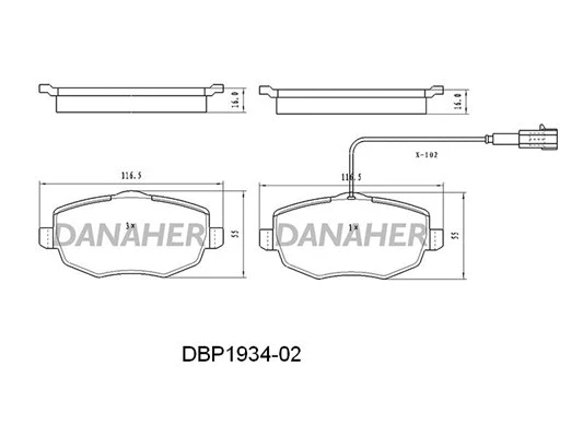 DBP1934-02 DANAHER Комплект тормозных колодок, дисковый тормоз (фото 1)