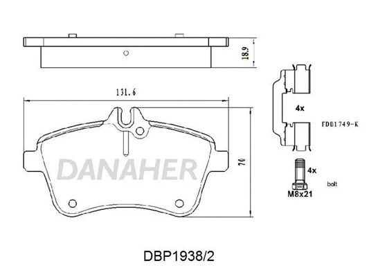 DBP1938/2 DANAHER Комплект тормозных колодок, дисковый тормоз (фото 1)