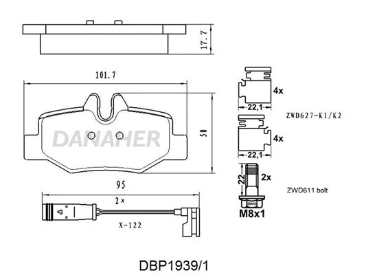 DBP1939/1 DANAHER Комплект тормозных колодок, дисковый тормоз (фото 1)