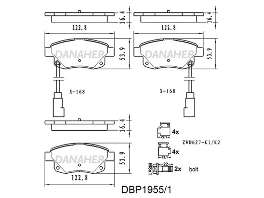 DBP1955/1 DANAHER Комплект тормозных колодок, дисковый тормоз (фото 1)