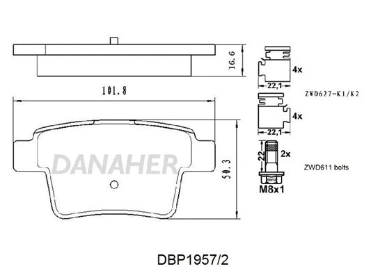DBP1957/2 DANAHER Комплект тормозных колодок, дисковый тормоз (фото 1)