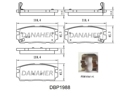 DBP1988 DANAHER Комплект тормозных колодок, дисковый тормоз (фото 1)
