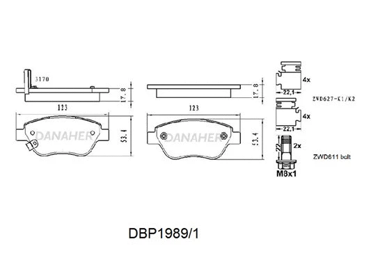 DBP1989/1 DANAHER Комплект тормозных колодок, дисковый тормоз (фото 1)