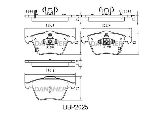 DBP2025 DANAHER Комплект тормозных колодок, дисковый тормоз (фото 1)