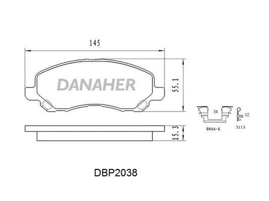 DBP2038 DANAHER Комплект тормозных колодок, дисковый тормоз (фото 1)