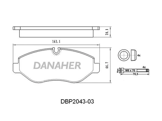 DBP2043-03 DANAHER Комплект тормозных колодок, дисковый тормоз (фото 1)